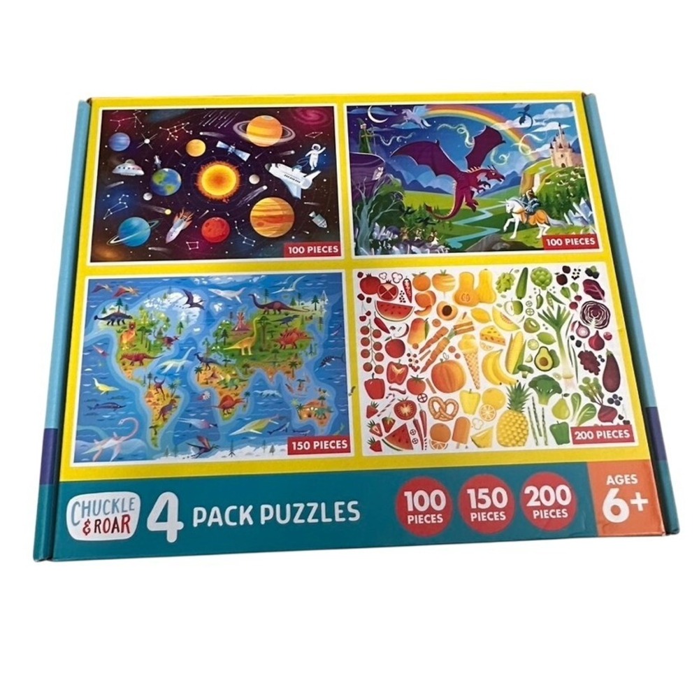 Chuckle & Roar 4 Pack Puzzles Space Fantasy Dino Map Colorful Eats Ages 6+ 550pc